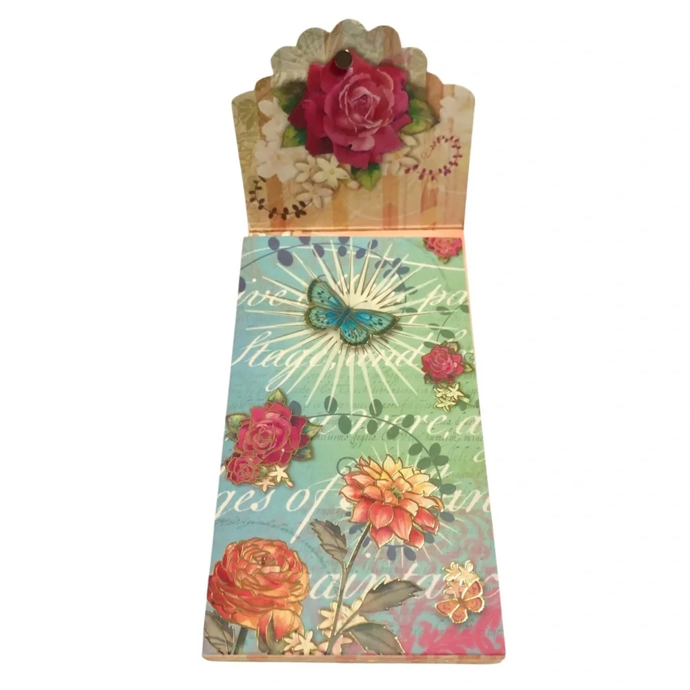 Punch Studio Embellished Long Notepad: Magenta Floral Bird (95145)
